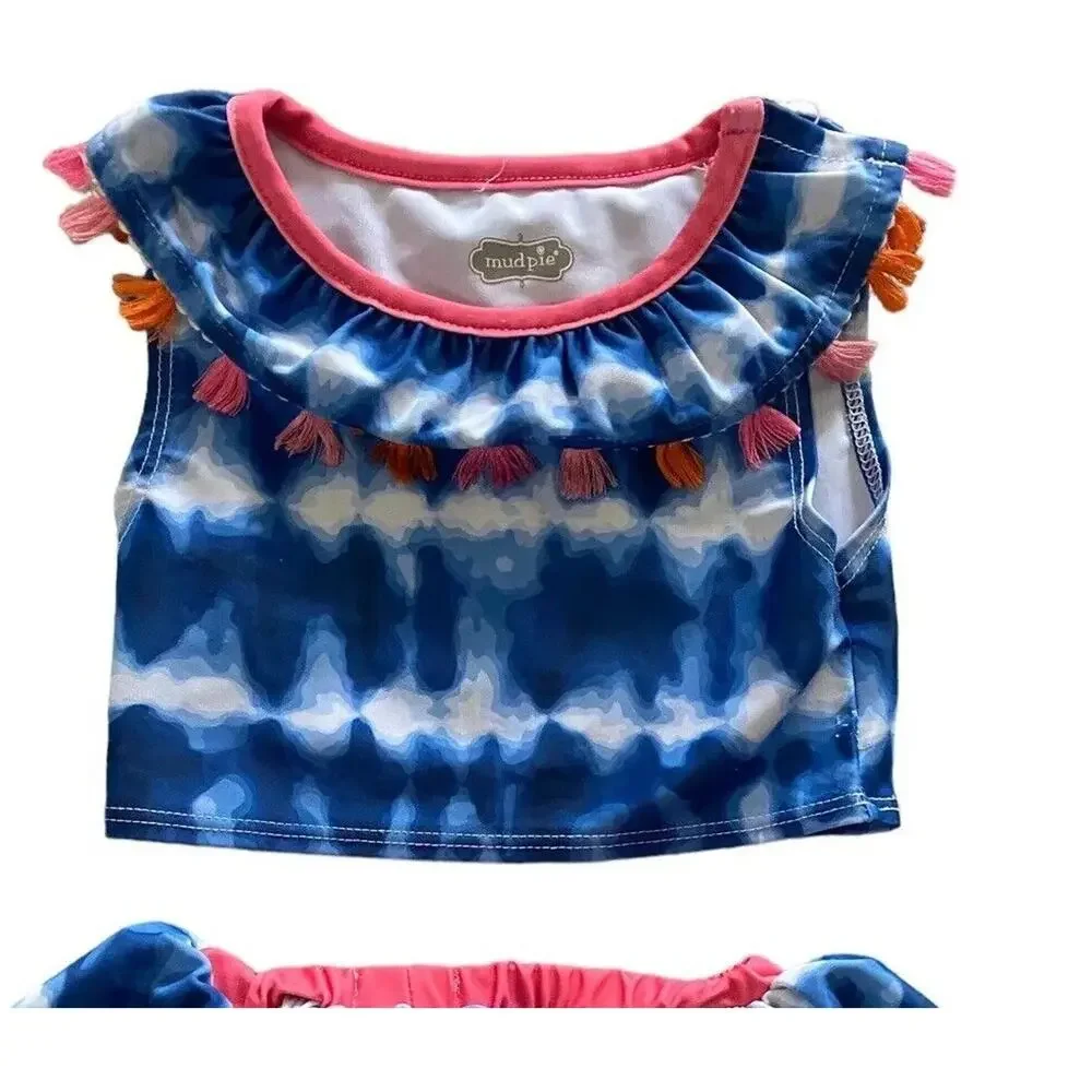Mud Pie Tie Dye Swimsuit Bikini Baby 12 18 Months Girls Blue White Boho Toddler